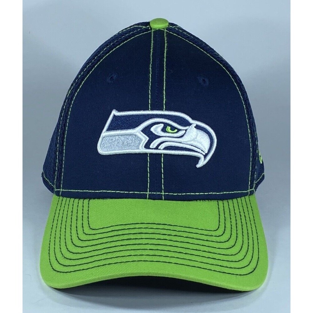 Seattle Seahawks New Era Adult Hat Navy M/L Fitted Stretch Mesh 39Thirty EUC